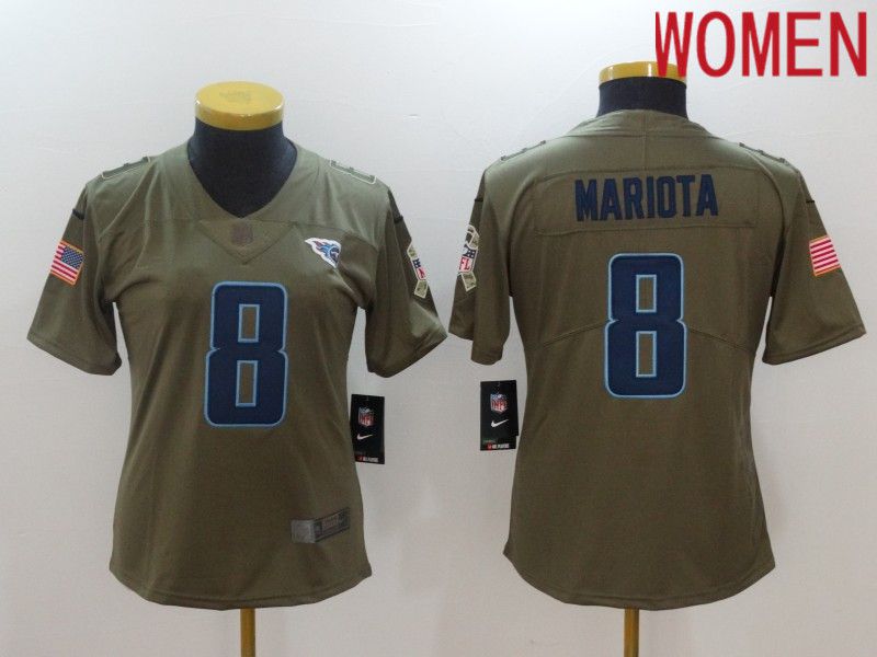 Women Tennessee Titans 8 Mariota Green Nike Olive Salute To Service Limited NFL Jersey